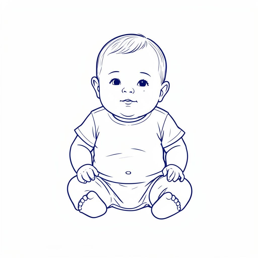 Komposisi sampul katalog bertema bayi dengan palet pastel lembut di atas latar indigo gelap